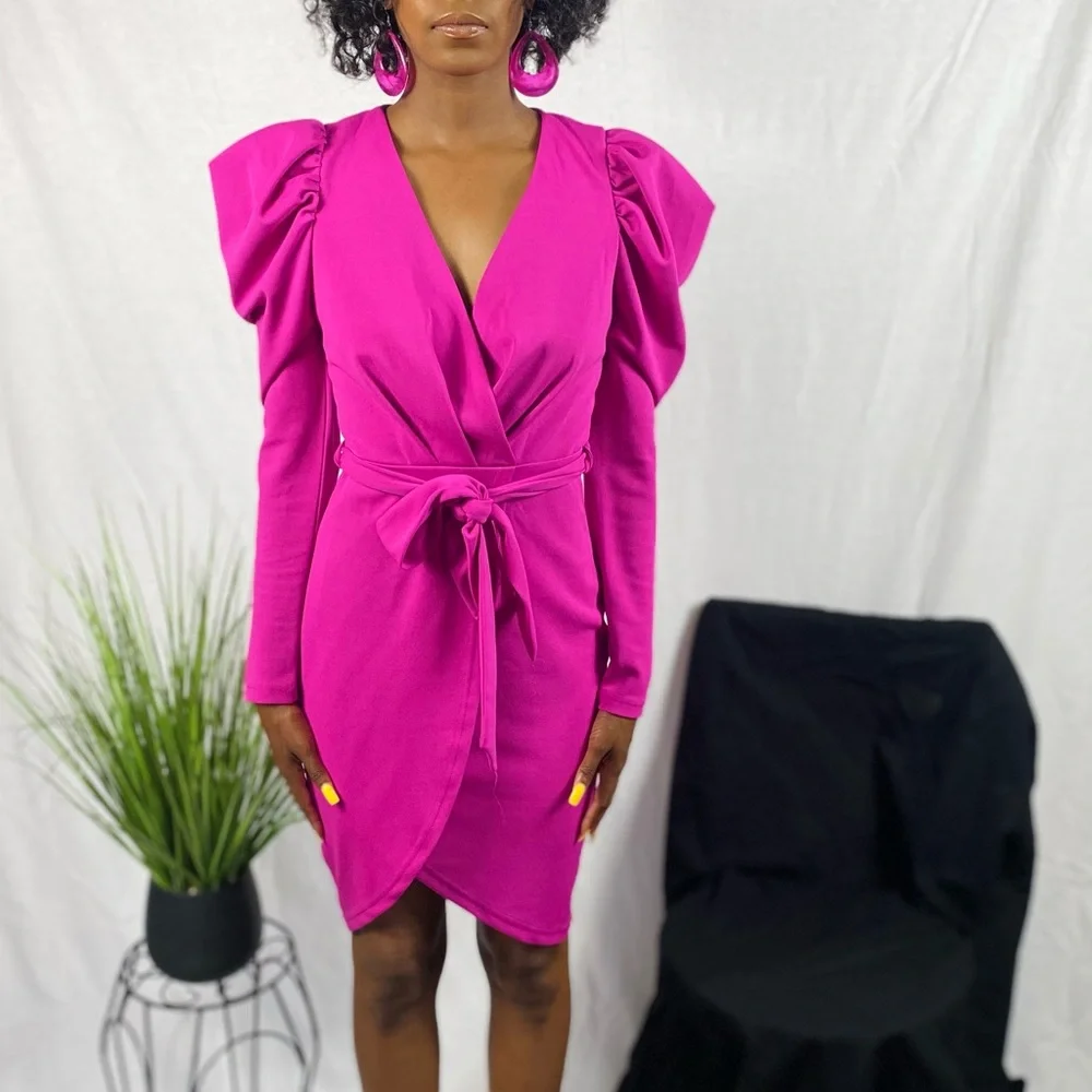 Pink Mutton Sleeve Dress - Picture 3 of 5